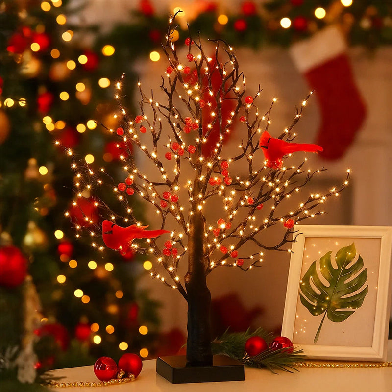 VogelGloed LED Lichtboom met Rode Vogels – Warmwit Licht