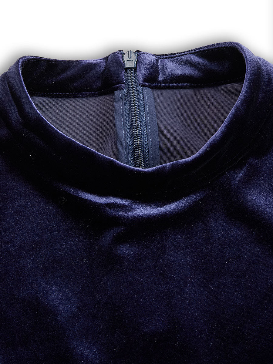Sibella | Marineblauwe lange mouw midi-jurk