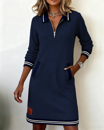 HerfstLuxe Jurk Dames met Reverskraag en Lange Mouwen