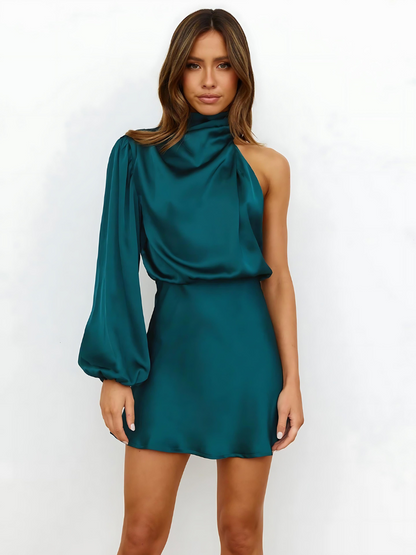 Eline One-Shoulder Jurk Dames – Asymmetrisch met Lange Mouw