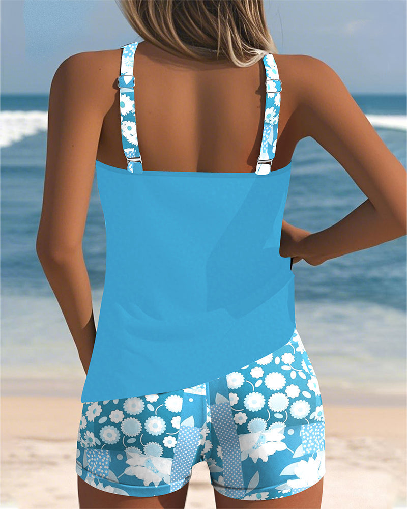 ZomerBloei Dames Tankini met Bloemenprint en Verstelbare Bandjes