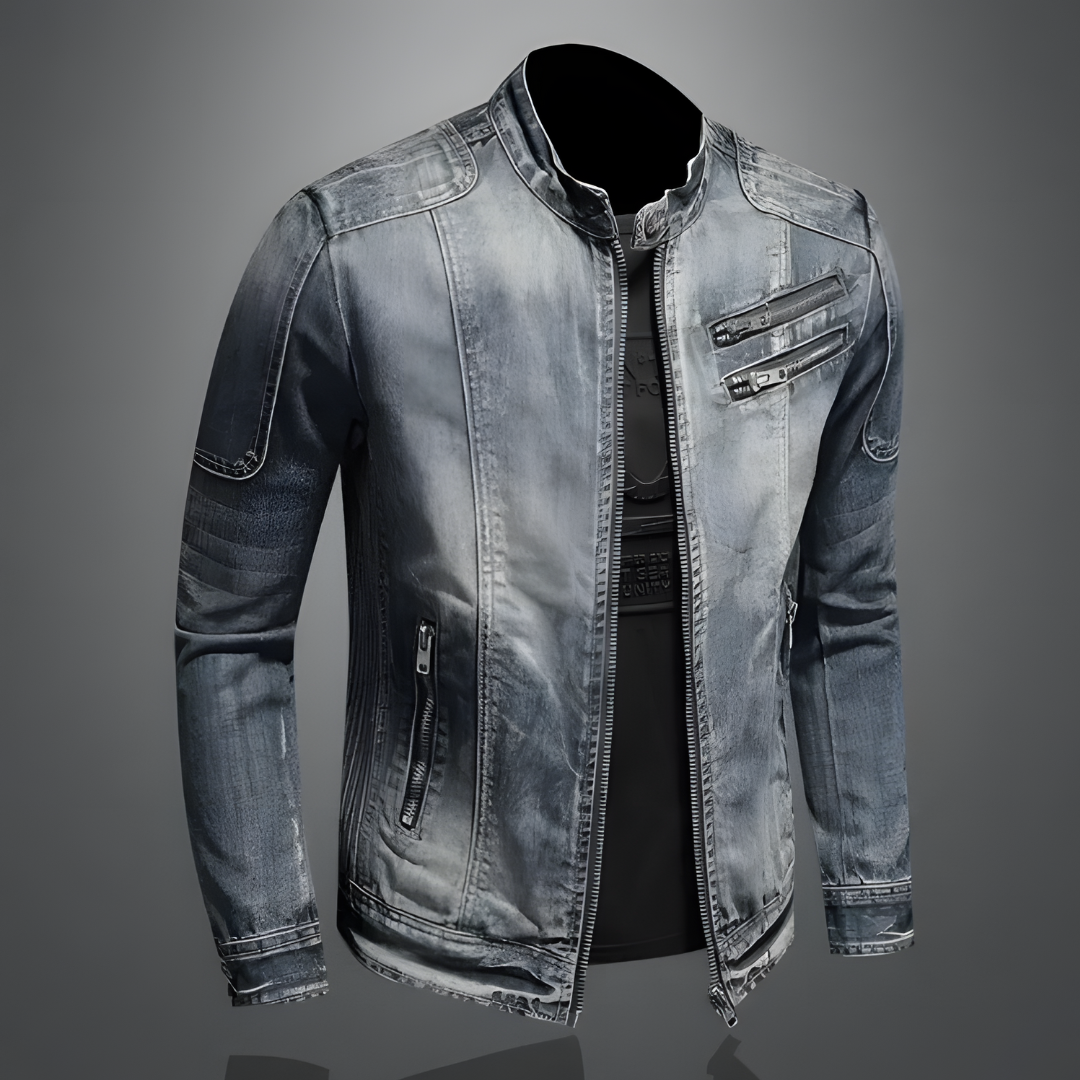 Bram Heren Denim Bikerjack – Stoere Slim Fit Jas met Rits