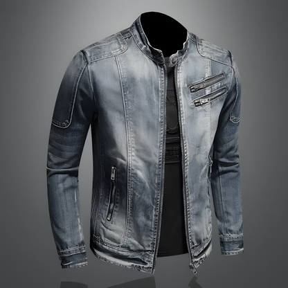 Bram Heren Denim Bikerjack – Stoere Slim Fit Jas met Rits