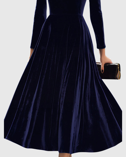 Sibella | Marineblauwe lange mouw midi-jurk