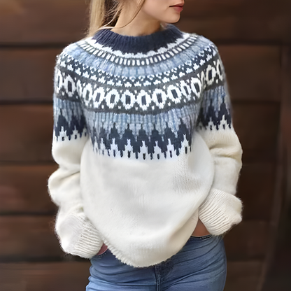Elara Dames Fair Isle Trui met Jacquardpatroon en Relaxed Fit