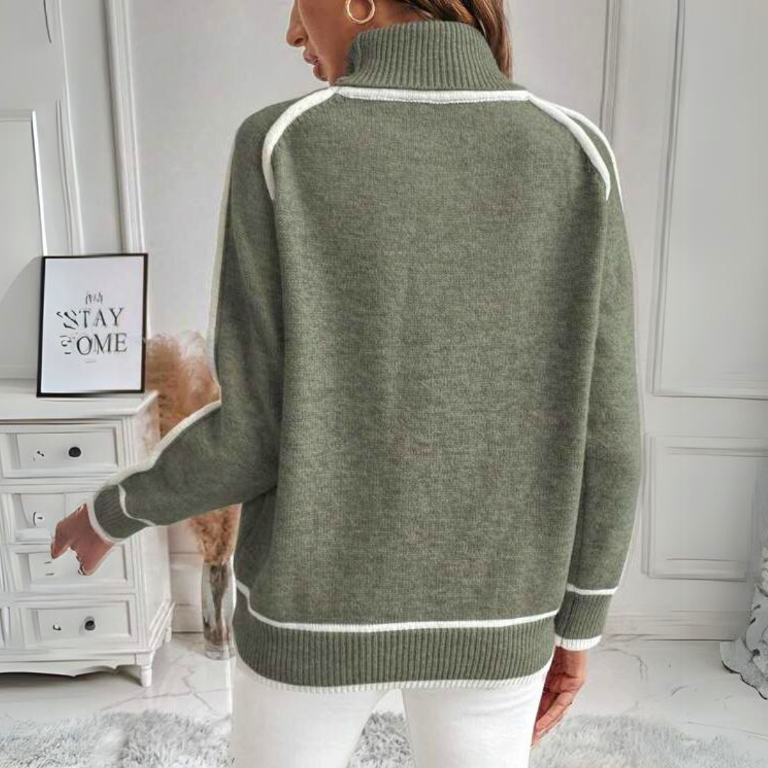 Elin Dames Coltrui – Ribgebreide Trui met Hoge Kraag voor Herfst