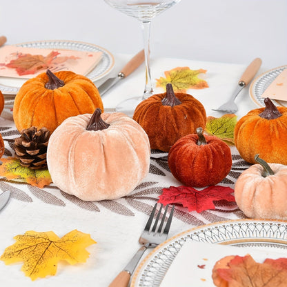 Herfstpompoenen Set 12 Stuks – Velvet Decoratie in Herfstkleuren