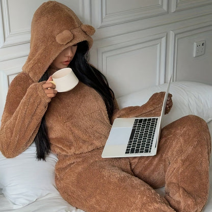 Dames Loungewear Set 2-Delig – Hoodie met Berenoren en Broek