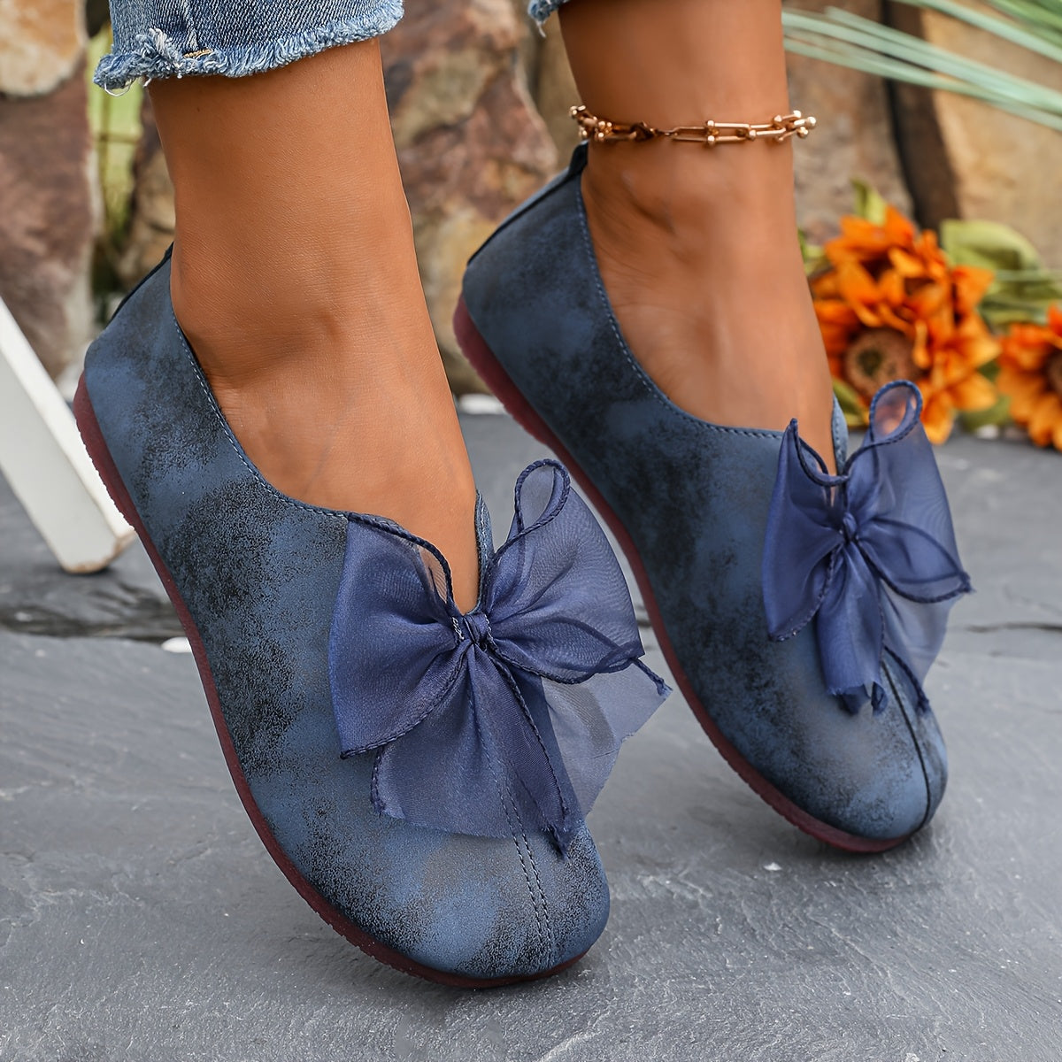 Dames ballerina's Fleur met strikdetail en platte zool
