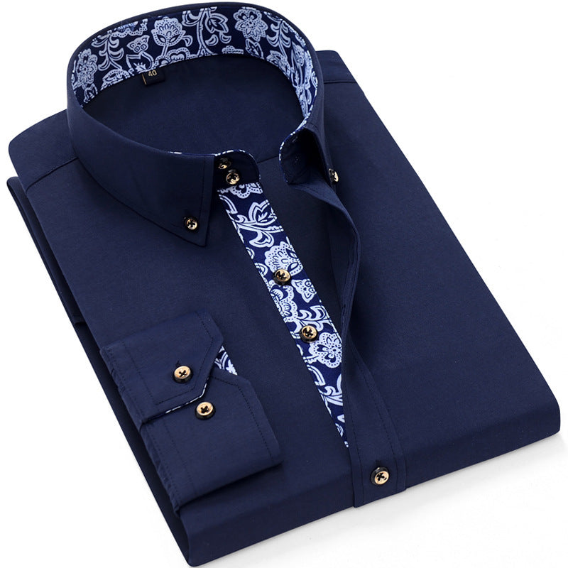 Frederick – Blauw en witte porseleinen kraag zakelijke casual overhemd met lange mouwen