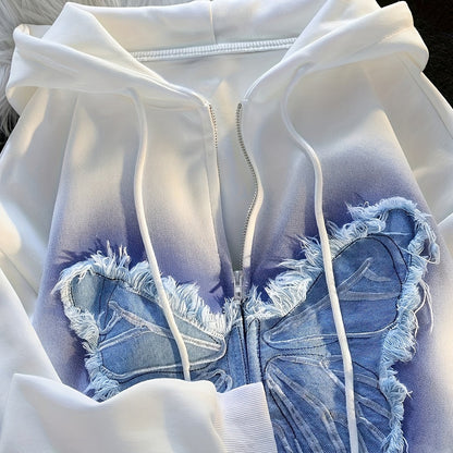 Witte hoodie met rits en vlinderdetail, unisex