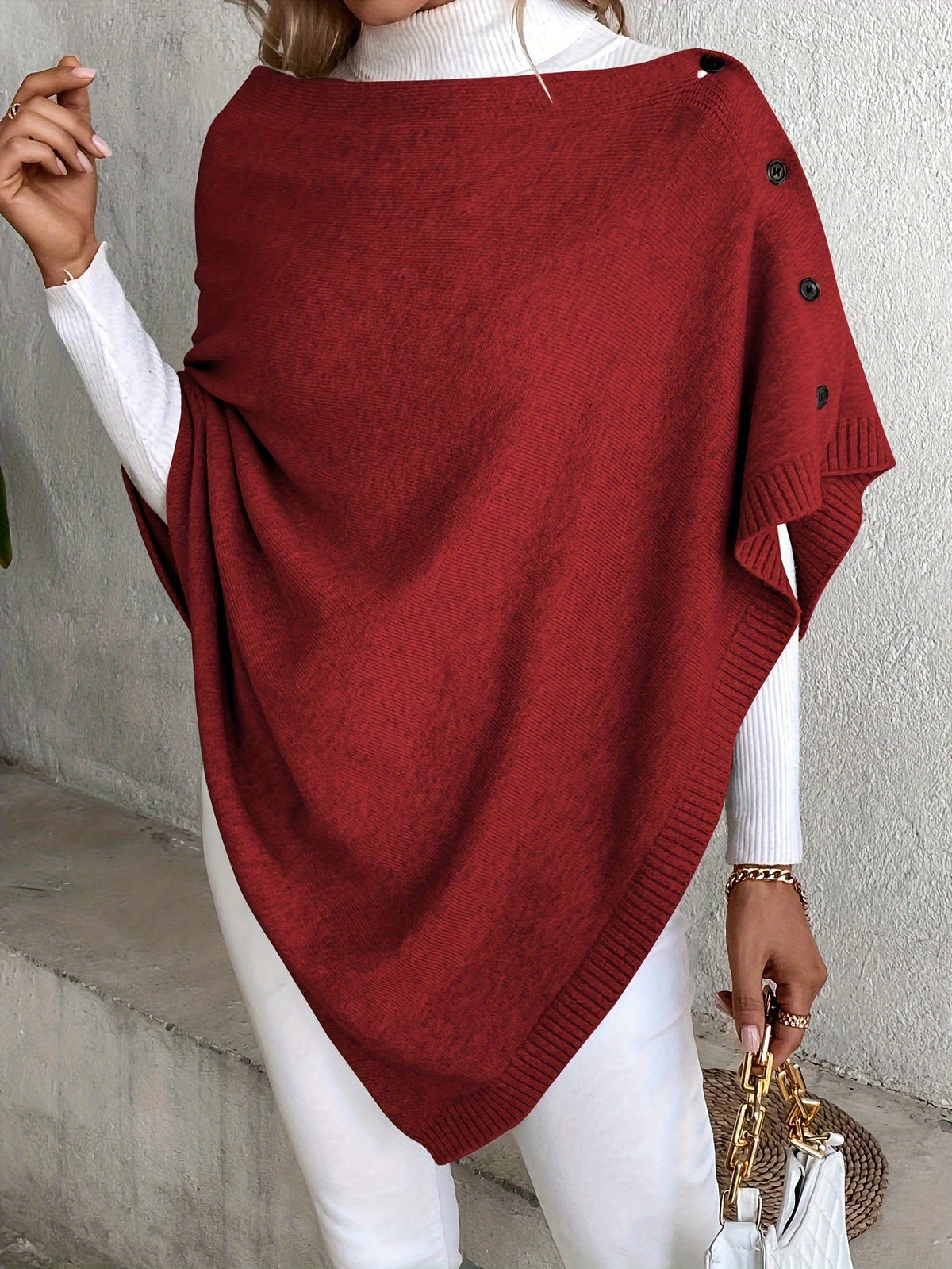 Dames Ponchojas met Knopen – Elegante Gebreide Lente & Herfst Stijl