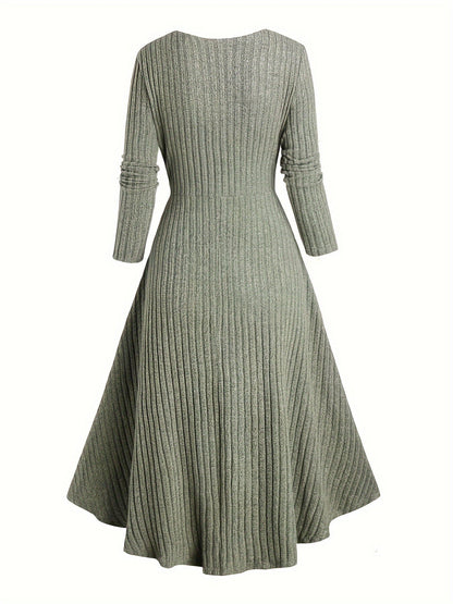 Geribbelde cardigan en jurkset met winterpatroon, lange model, riem