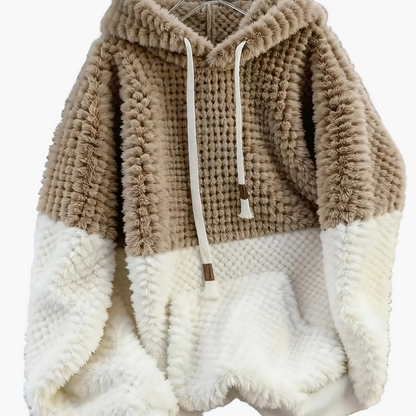 Faux Fur Hoodie in Zachte Materialen met Contrasterende Panelen, Unisex