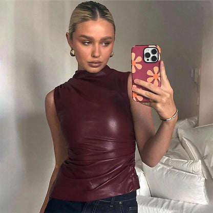 Veerle Dames Top – Vegan Leather Look Top met Elegante Uitstraling