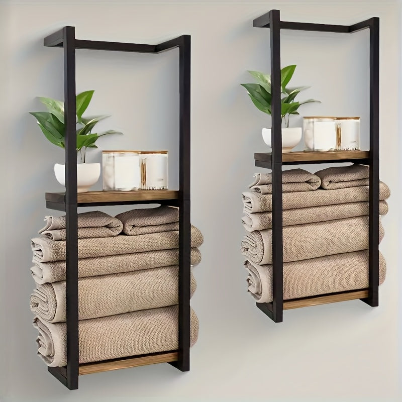 Industriële Handdoekhouder met Planken – Elegant en Functioneel Wandmeubel