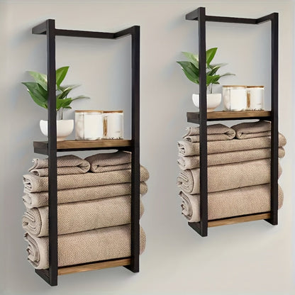Industriële Handdoekhouder met Planken – Elegant en Functioneel Wandmeubel