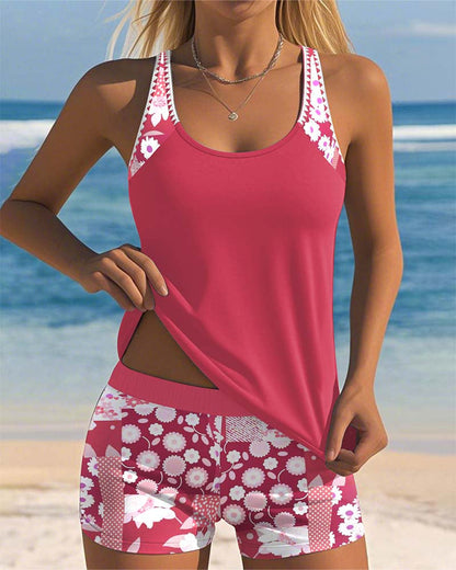 ZomerBloei Dames Tankini met Bloemenprint en Verstelbare Bandjes