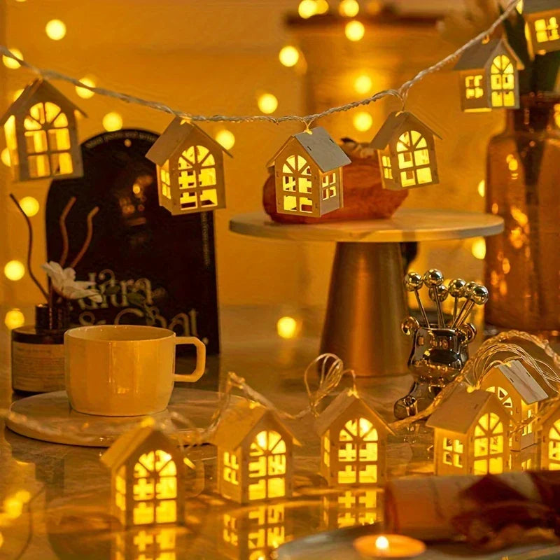 LED lichtslinger met mini-huis – Decoratieve kerstverlichting voor binnengebruik