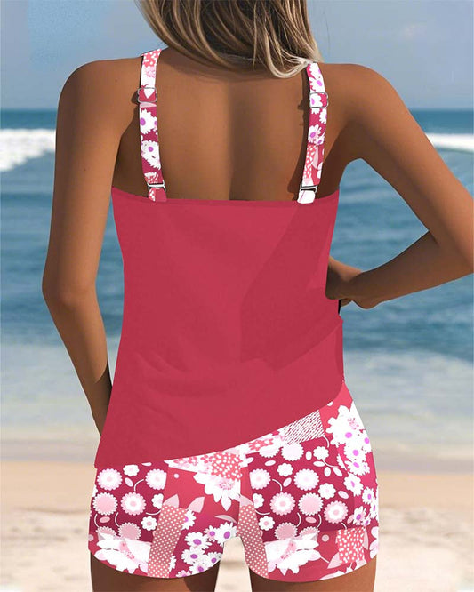 ZomerBloei Dames Tankini met Bloemenprint en Verstelbare Bandjes