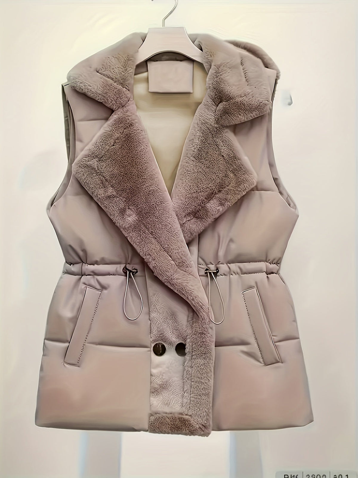 Dames gewatteerde vest met nepbontdetails en taillekoord