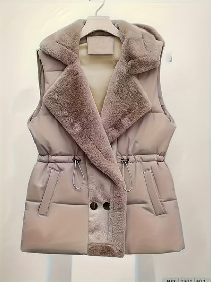 Dames gewatteerde vest met nepbontdetails en taillekoord