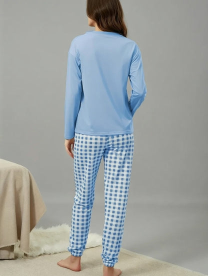 Lunessa Dames Pyjamaset – Zachte Nachtderset met Geruite Broek