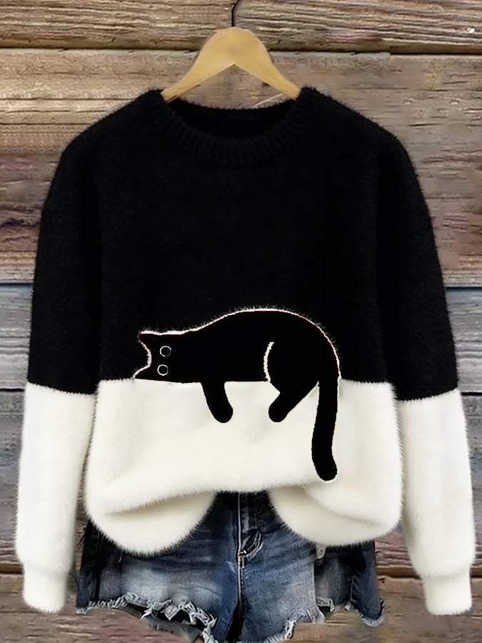 Dames Oversized Trui Kattenprint KattenKnus – Zacht en Warm