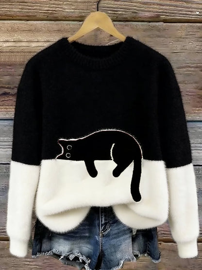Dames Oversized Trui Kattenprint KattenKnus – Zacht en Warm