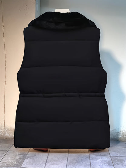 Dames gewatteerde vest met nepbontdetails en taillekoord