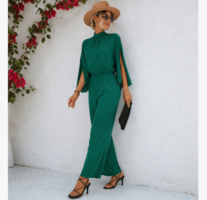 SmaragdSluier Dames Jumpsuit Capemouwen Elegante Avond Outfit