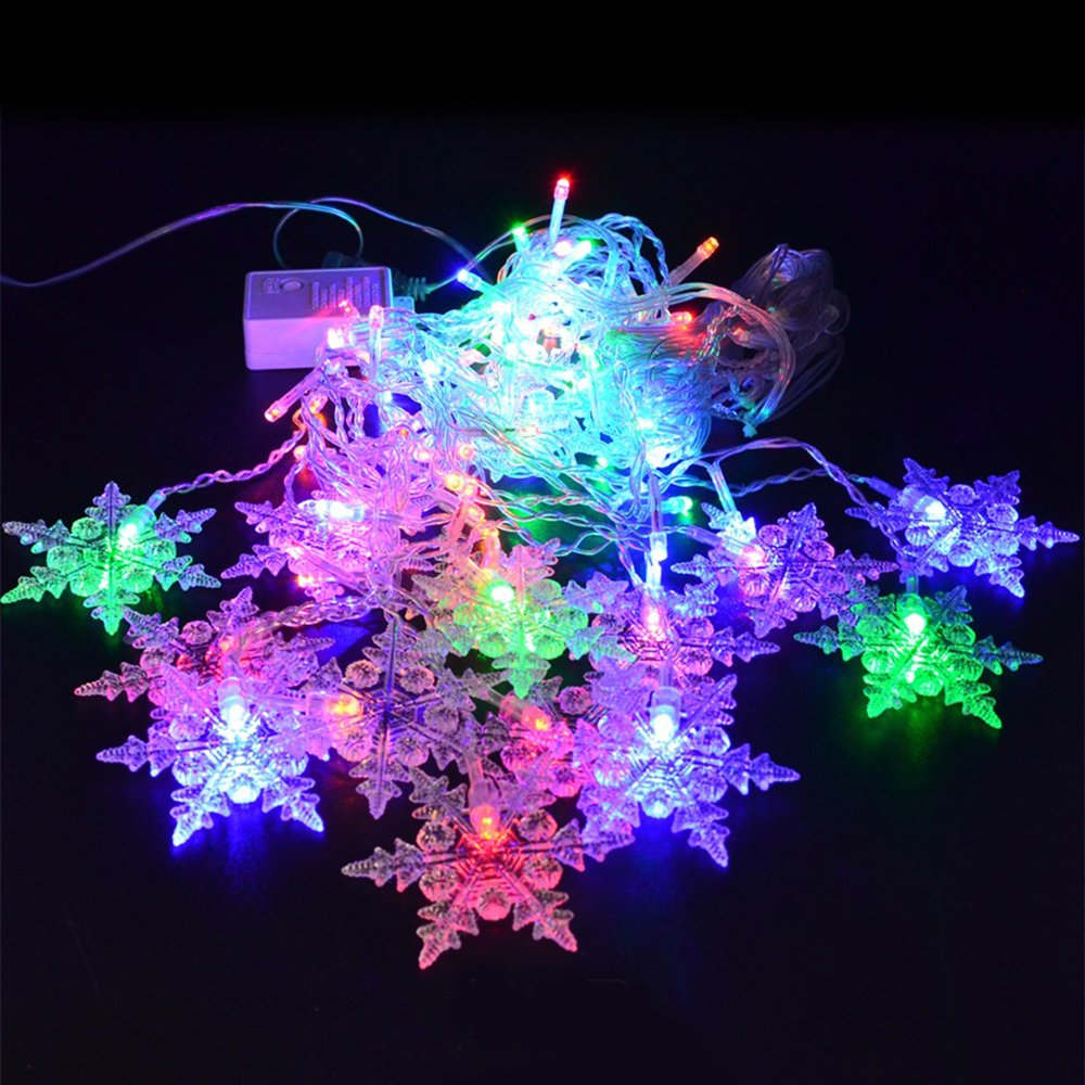 LED-lampjesketting met sneeuwvlokken – Kleurrijke decoratielampen voor kerst en feestdecoratie