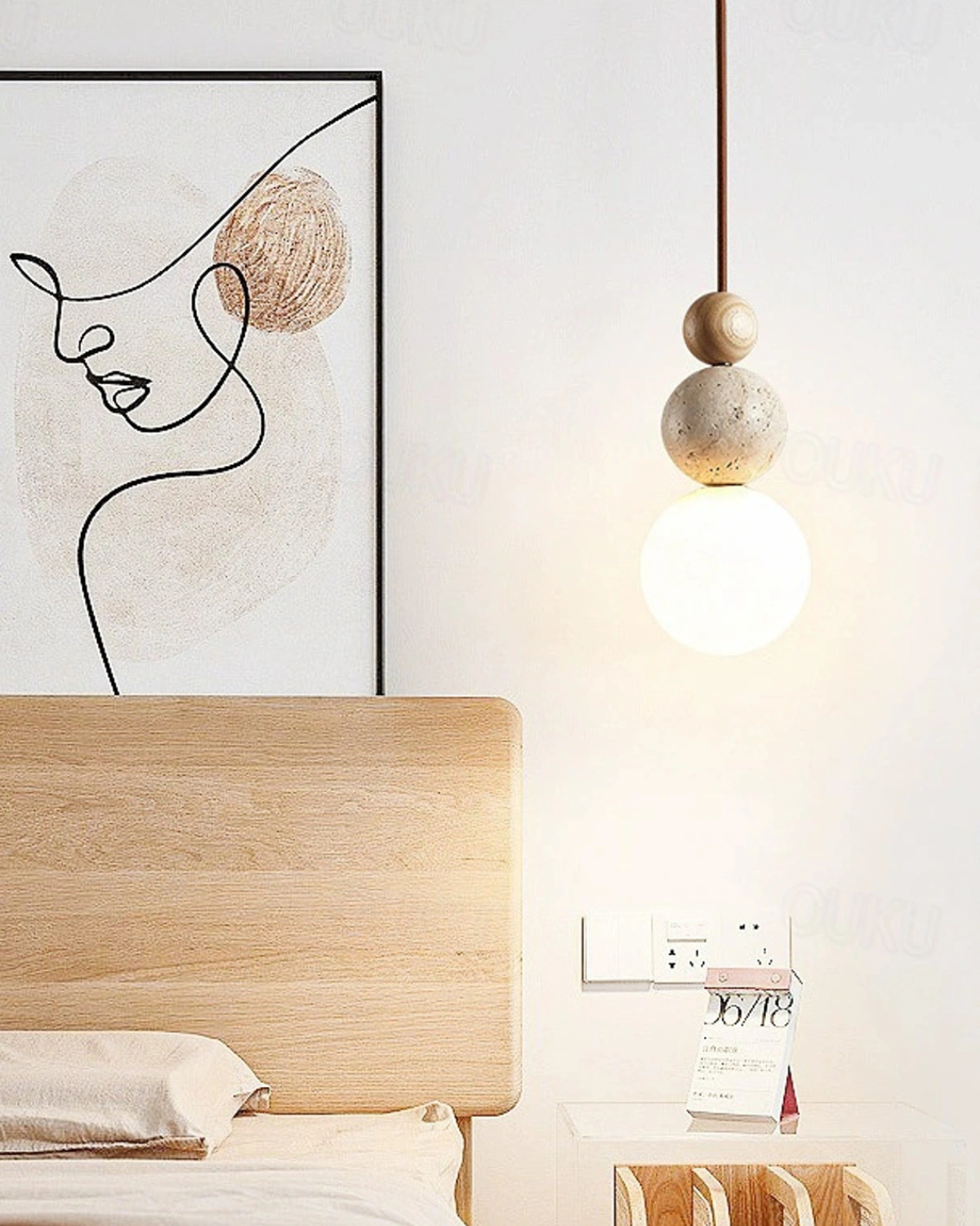 Sereen Houten Hanglamp – Japandi Design met Glazen Bol