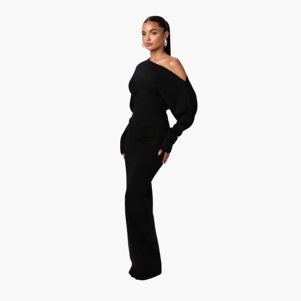 Dames Off-Shoulder Gebreide Maxijurk voor Avond