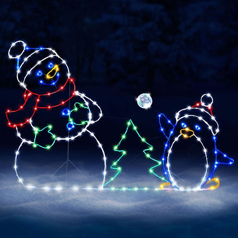 WinterSpektakel Verlichte Sneeuwpop en Pinguïn met 195 LED