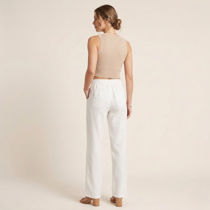 Dames Linnen Broek Nora | Wijde Pijpen en Elastische Taille
