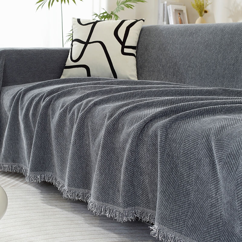 Chenille Deken Herringbone Franje Hoeslaken Gezellige Stijl