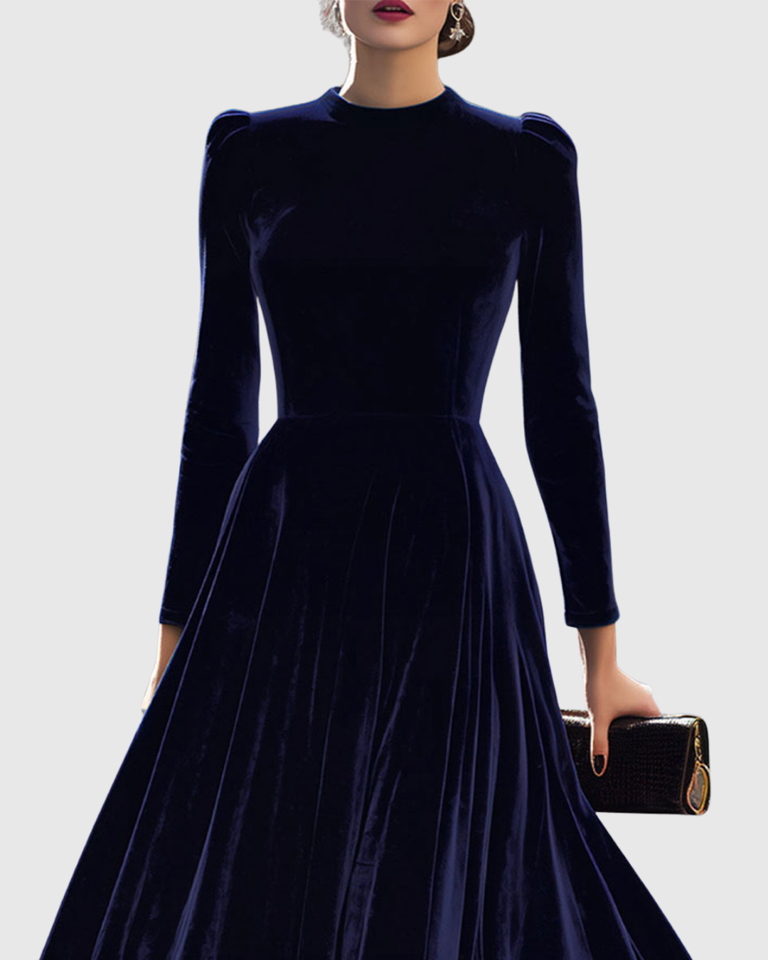 Sibella | Marineblauwe lange mouw midi-jurk