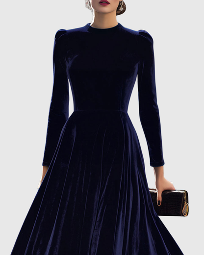 Sibella | Marineblauwe lange mouw midi-jurk