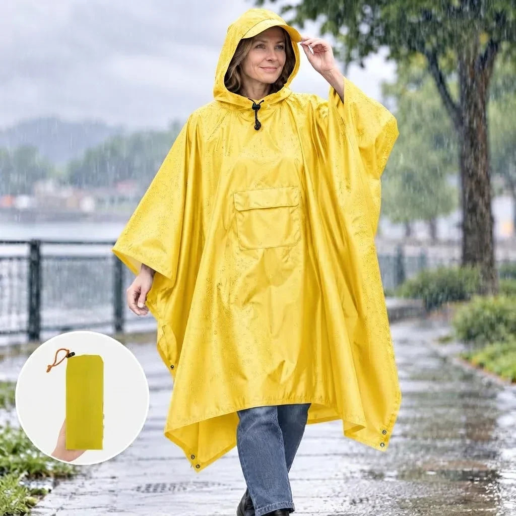 Regenrust – Ruime regenponcho met rugzakbescherming en opbergtas
