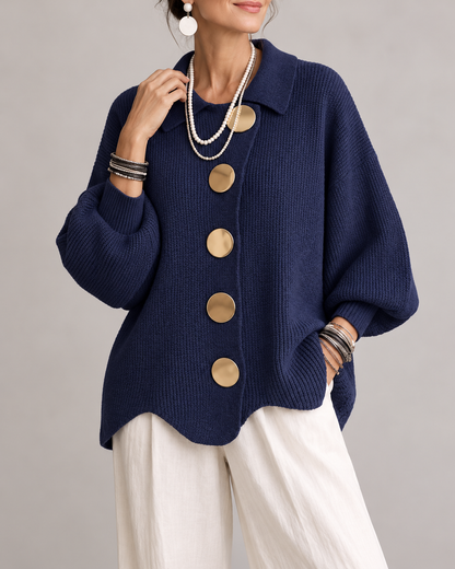 Fleur Oversized Gebreid Damesvest met Kraag en Knopen