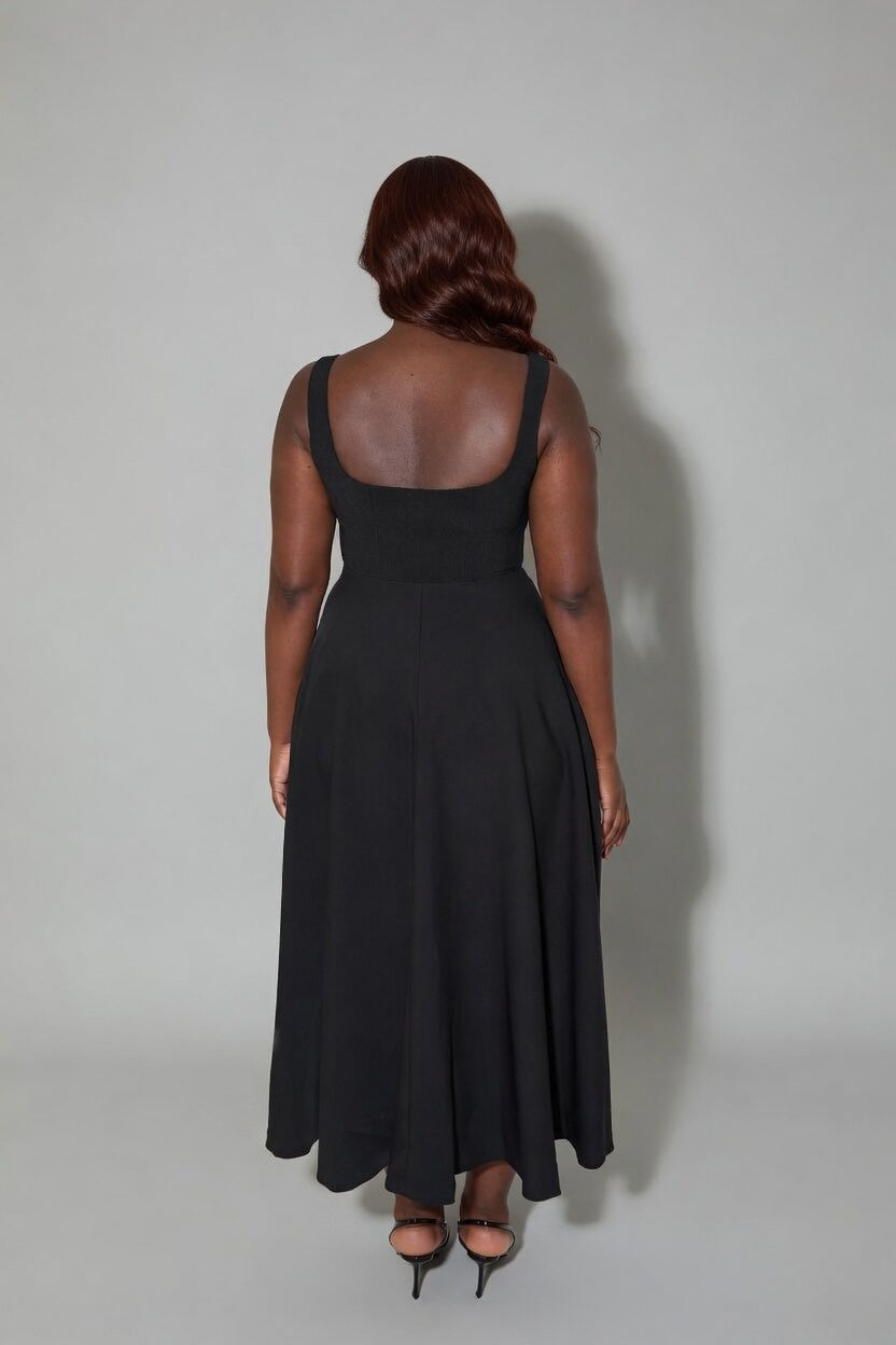 Elira midi jurk dames hoge taille vierkante hals elegant