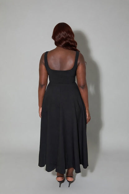 Elira midi jurk dames hoge taille vierkante hals elegant