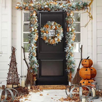 Halloween Herfstkrans met Pompoenen – Handgemaakte Deurdecoratie