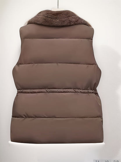 Dames gewatteerde vest met nepbontdetails en taillekoord