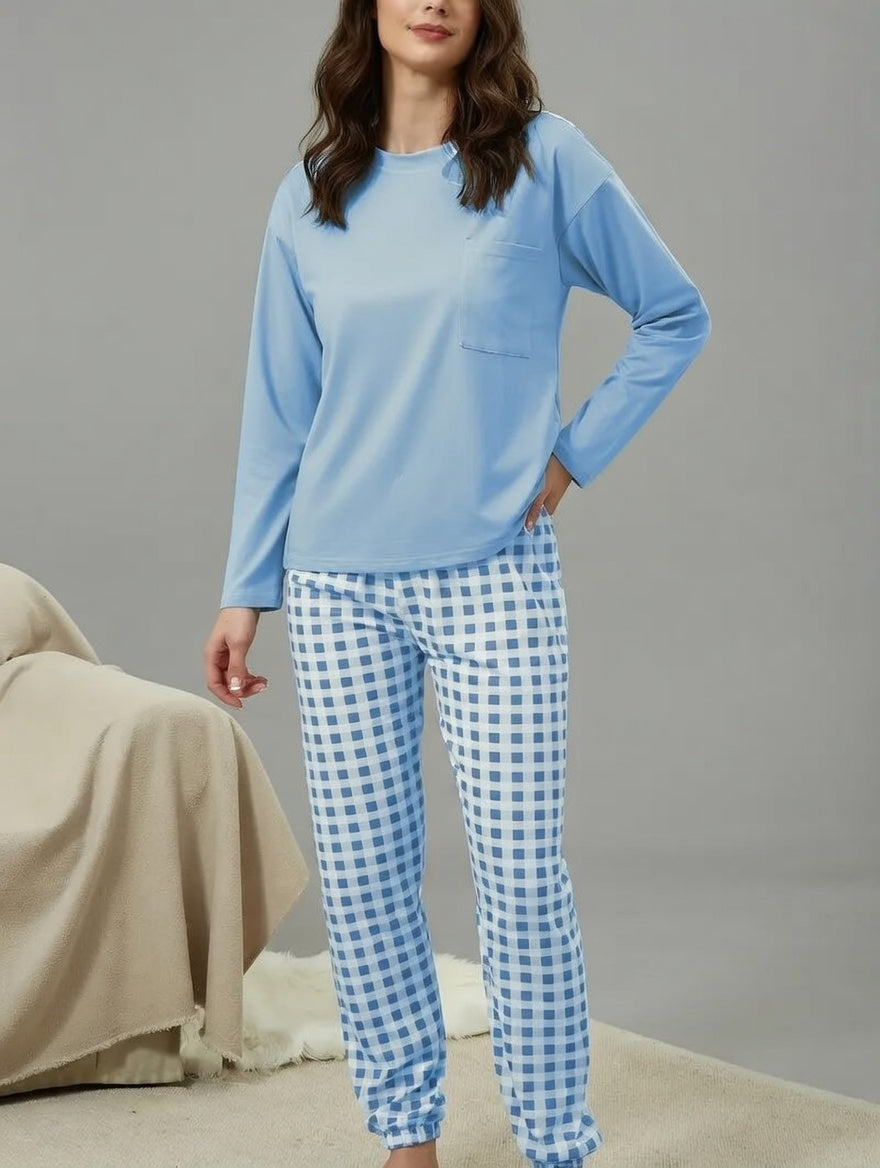 Lunessa Dames Pyjamaset – Zachte Nachtderset met Geruite Broek