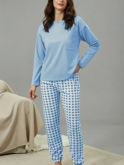 Lunessa Dames Pyjamaset – Zachte Nachtderset met Geruite Broek
