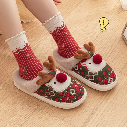 Noor Kerstpantoffels – Warme Antislip Huissloffen met Borduurmotief