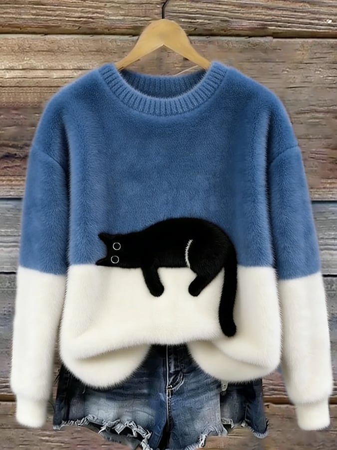 Dames Oversized Trui Kattenprint KattenKnus – Zacht en Warm