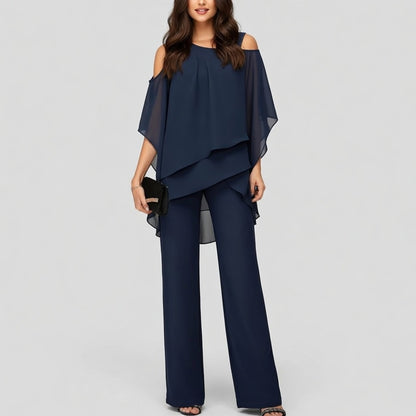 Zeloria Off Shoulder Tweedelige Set met Wijde Broek Dames